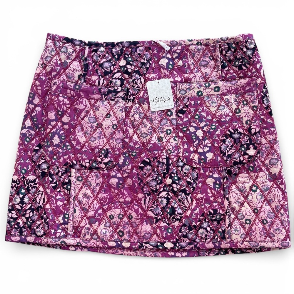 Free People 6 Rose Pink Floral SweetheartCombo Tapestry Darla Quilted Mini Skirt